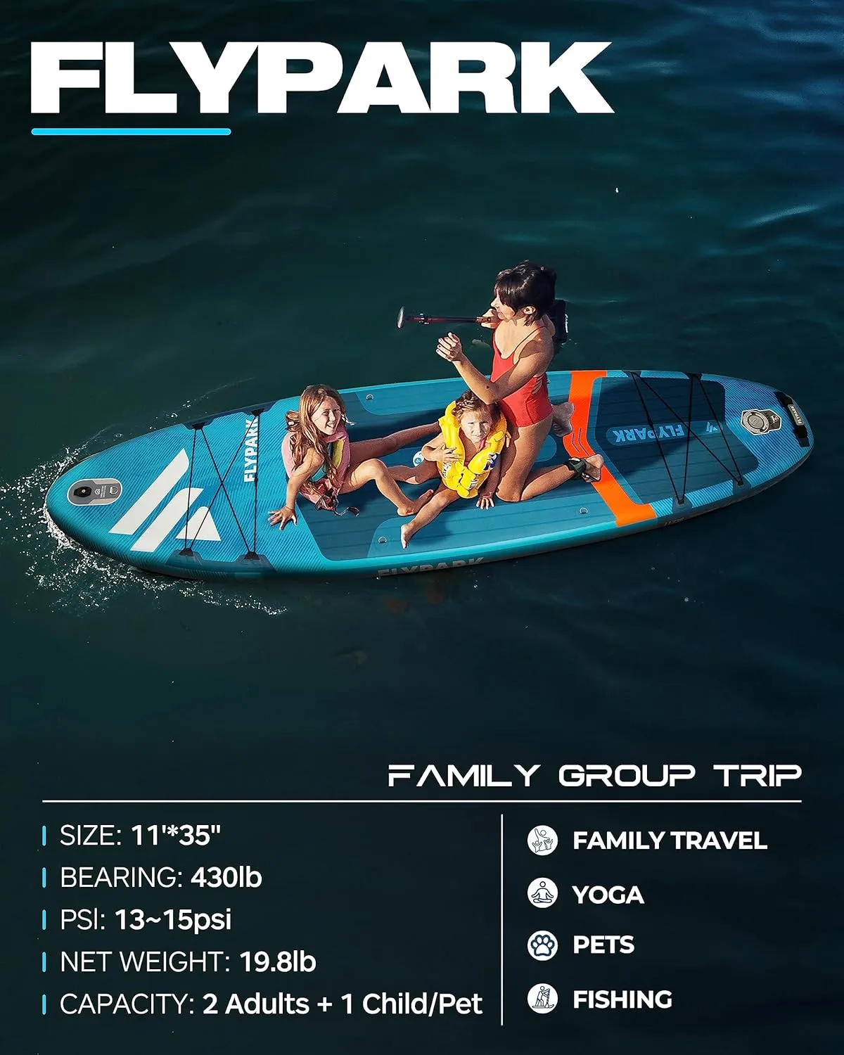 10'8/11'x35'' Fishing&Family Stable Inflatable Paddle Boards, Extra Wide SUP Paddleboard Inflatable, 430lb/3 People, Stand Up Paddle Board for Adults, Camera Mount, Shoulder Strap, Rod Holder