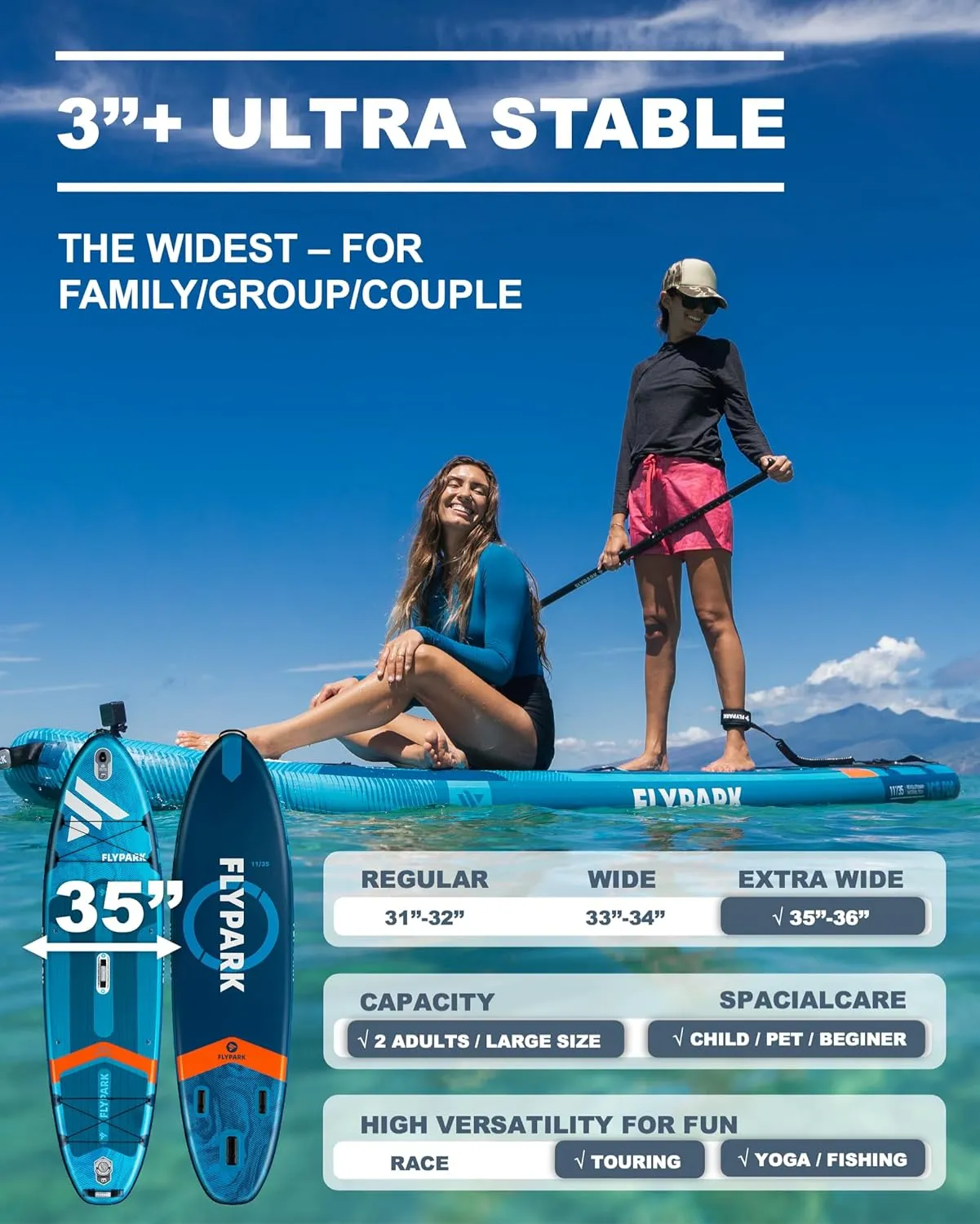 10'8/11'x35'' Fishing&Family Stable Inflatable Paddle Boards, Extra Wide SUP Paddleboard Inflatable, 430lb/3 People, Stand Up Paddle Board for Adults, Camera Mount, Shoulder Strap, Rod Holder