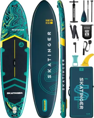 11'635" Super Wide Inflatable Paddle Board, Ultra Stable Stand Up Paddleboards for 450lb/3 People/Family/Big Size w/Shoulder Strap, 100L Backpack, All-Round Sup Board, US Fin
