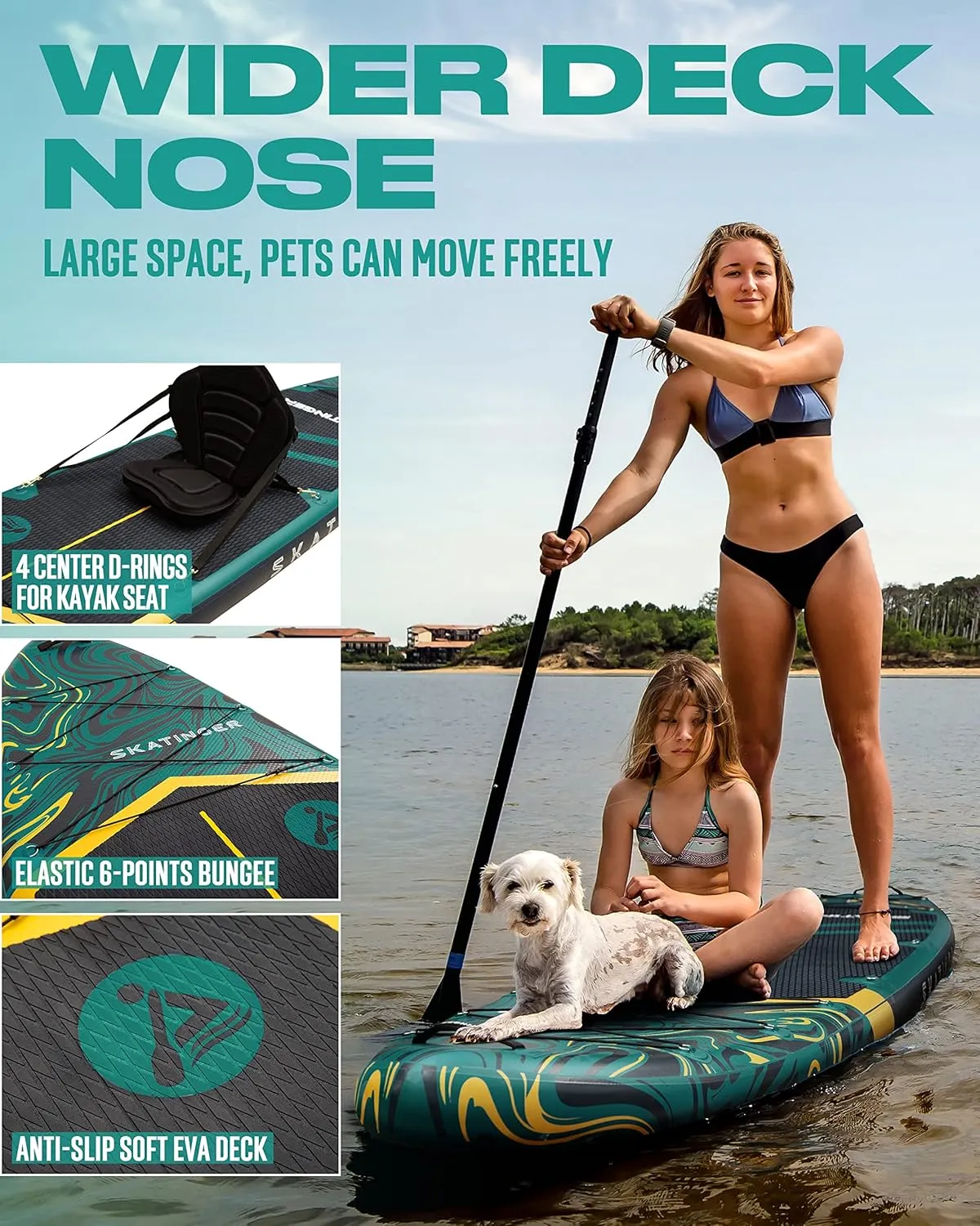 11'635" Super Wide Inflatable Paddle Board, Ultra Stable Stand Up Paddleboards for 450lb/3 People/Family/Big Size w/Shoulder Strap, 100L Backpack, All-Round Sup Board, US Fin