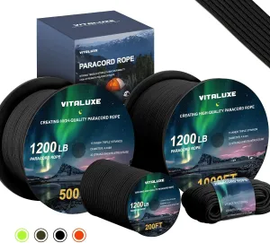 1200lb Paracord Rope, 4.4mm 15 Triple Strands Paracord, Heavy Duty Tactical Parachute Cord for Survival Gear, Camping, Hiking, and Ideal for Bracelets, Lanyards, Type III