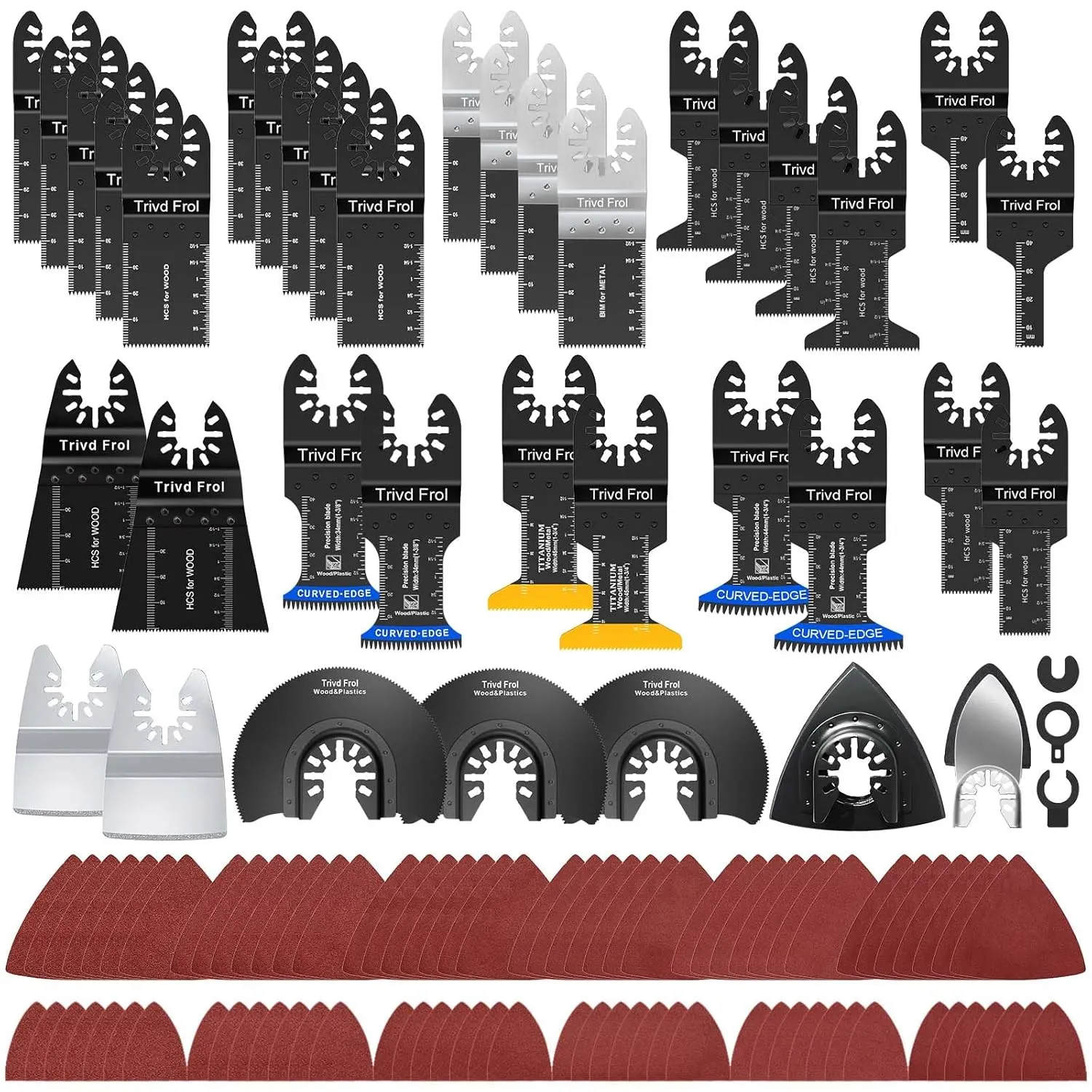 121 Pack Oscillating Saw Blades, Titanium Oscillating Tool Blades with Sandpaper, Multitool Blades for Wood Metal Plastics Cutting, Multi Tool Blades Kits Fit Bosch Dewalt Ryobi Milwaukee