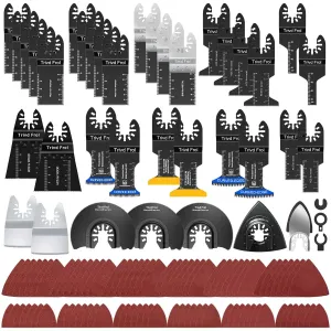 121 Pack Oscillating Saw Blades, Titanium Oscillating Tool Blades with Sandpaper, Multitool Blades for Wood Metal Plastics Cutting, Multi Tool Blades Kits Fit Bosch Dewalt Ryobi Milwaukee