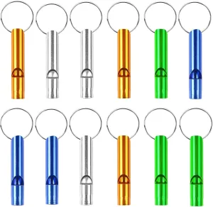 12PCS Emergency Whistle with Key Chain, Aluminum Extra Loud Safety Survival Whistle Keychain for Outdoor Sports Camping Hiking Boating Hunting, 6 Colors