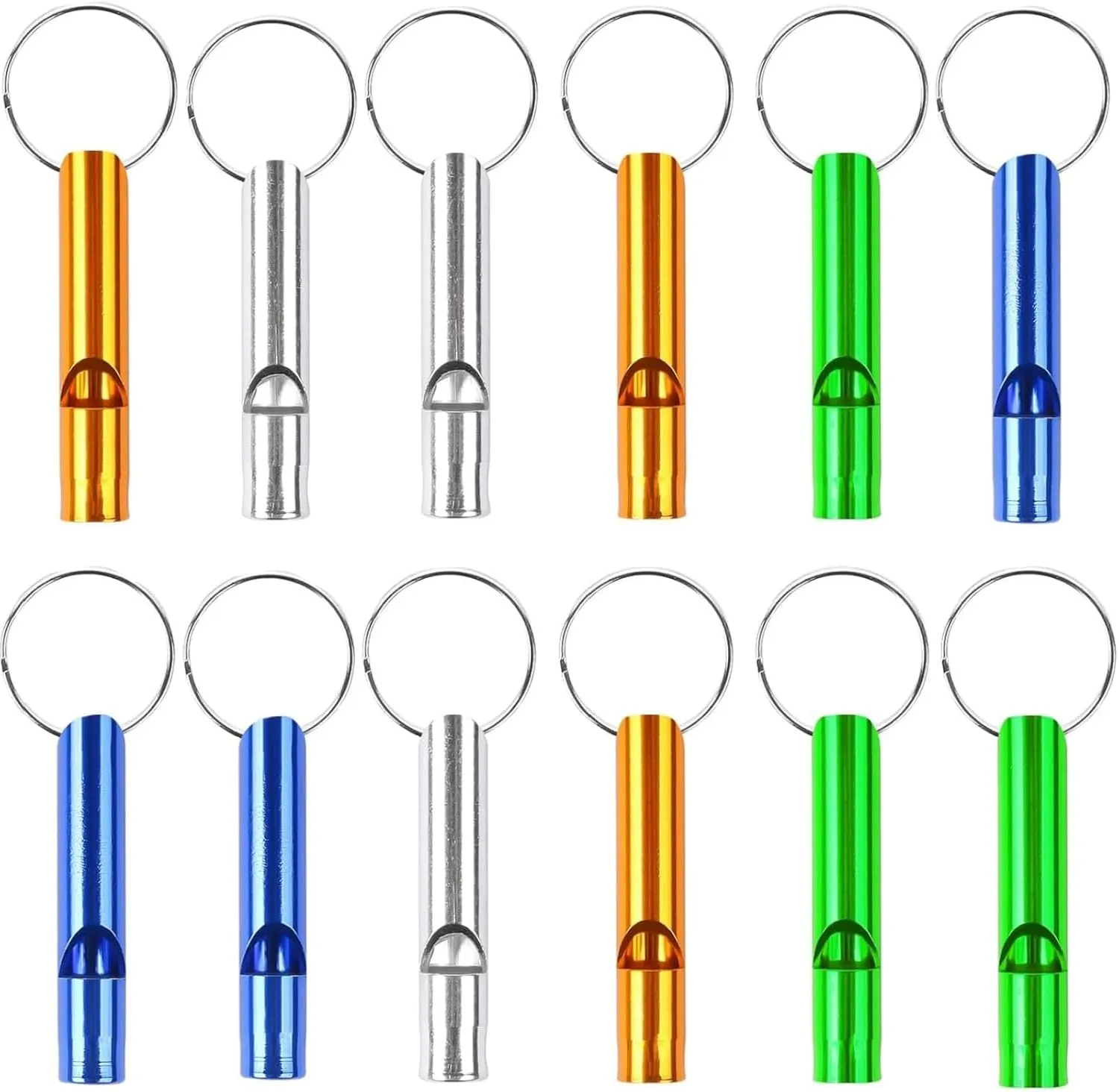 12PCS Emergency Whistle with Key Chain, Aluminum Extra Loud Safety Survival Whistle Keychain for Outdoor Sports Camping Hiking Boating Hunting, 6 Colors