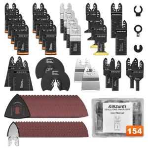 154 Metal Wood Oscillating Tool Blade, Titanium Oscillating Saw Blades with Sandpaper, Quick Release Multi Tool Blades Kits for Dewalt Ryobi Milwaukee Rockwell Fein Makita