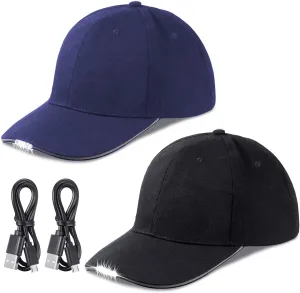 2 Pieces Baseball Cap with Light Hands Free LED Baseball Cap 5 LED Battery Powered Headlamp Hat Flashlight Hat for Fishing Jogging Camping Hand Work