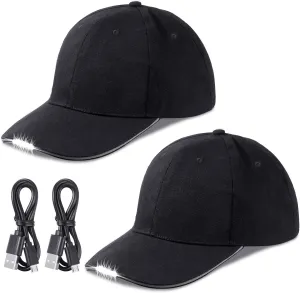 2 Pieces Baseball Cap with Light Hands Free LED Baseball Cap 5 LED Battery Powered Headlamp Hat Flashlight Hat for Fishing Jogging Camping Hand Work