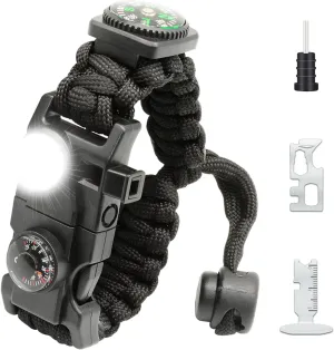 20 in 1 Survival Paracord Bracelet Adjustable Gear Kit with SOS LED Light, Fire Starter, Bigger Compass, Survival Whistle, Perfect for Camping, Hiking, Fishing