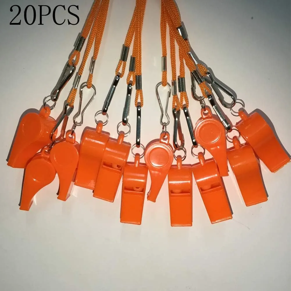 20 Pcs Plastic Loud Whistles with Lanyard for Referee Coaches Basketball Football Sports Training Game Event Lifeguard Survival Emergency Fun School Kids Tool Set Suppliers