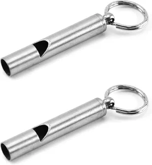 2PCS Mini Stainless Steel Survival Whistle Perfect for Camping, Hiking and Boating Loud Emergency Whistle with Far Distance Rang for Sporting Events and Call Your DogKeychain Included