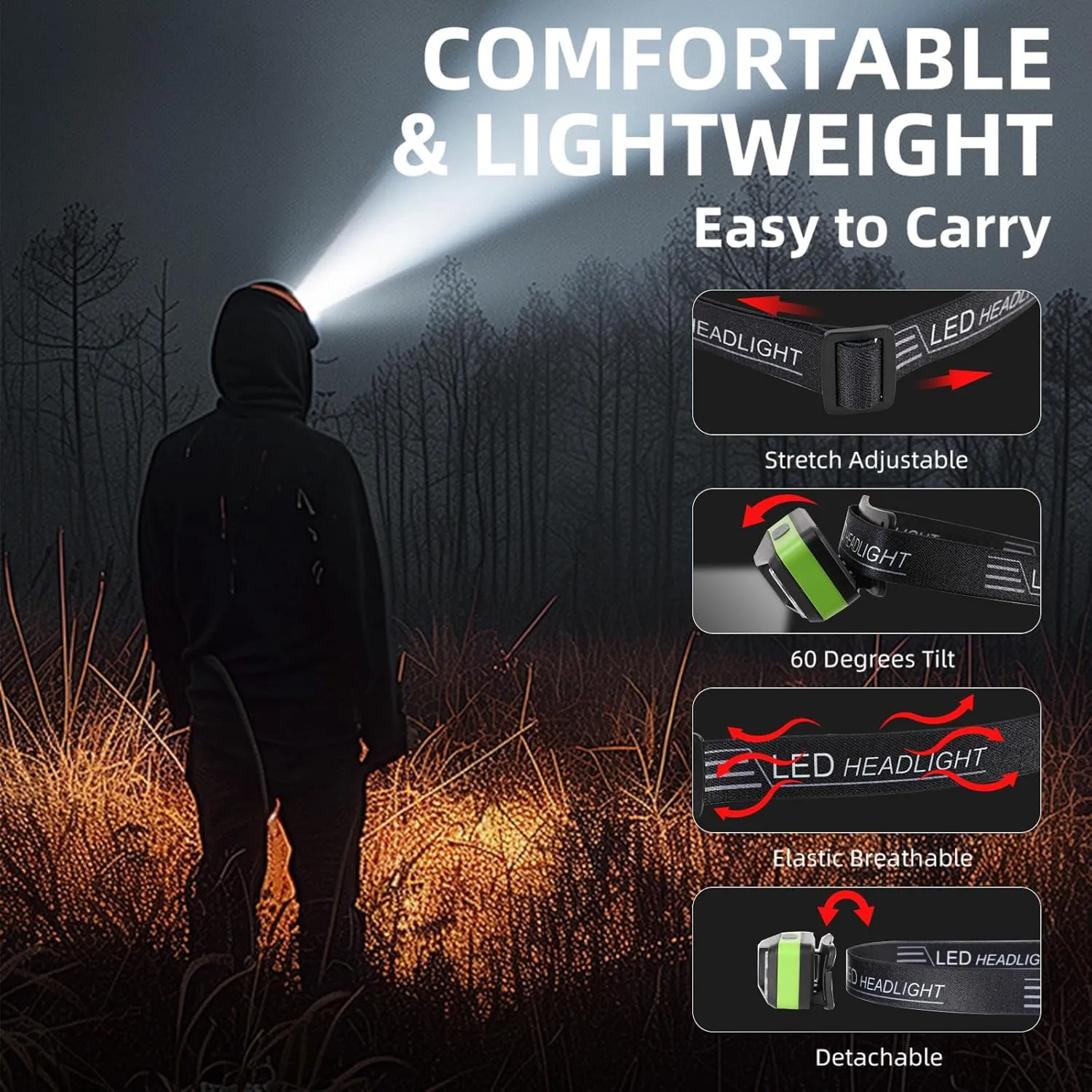 3 Pack Rechargeable Headlamp, LED Head Lamp with White Red Light, Super Bright USB-C Head Lamps Motion Sensor HeadLamps for Adults 11 Light Mode Outdoor Camping Running Hiking Fishing