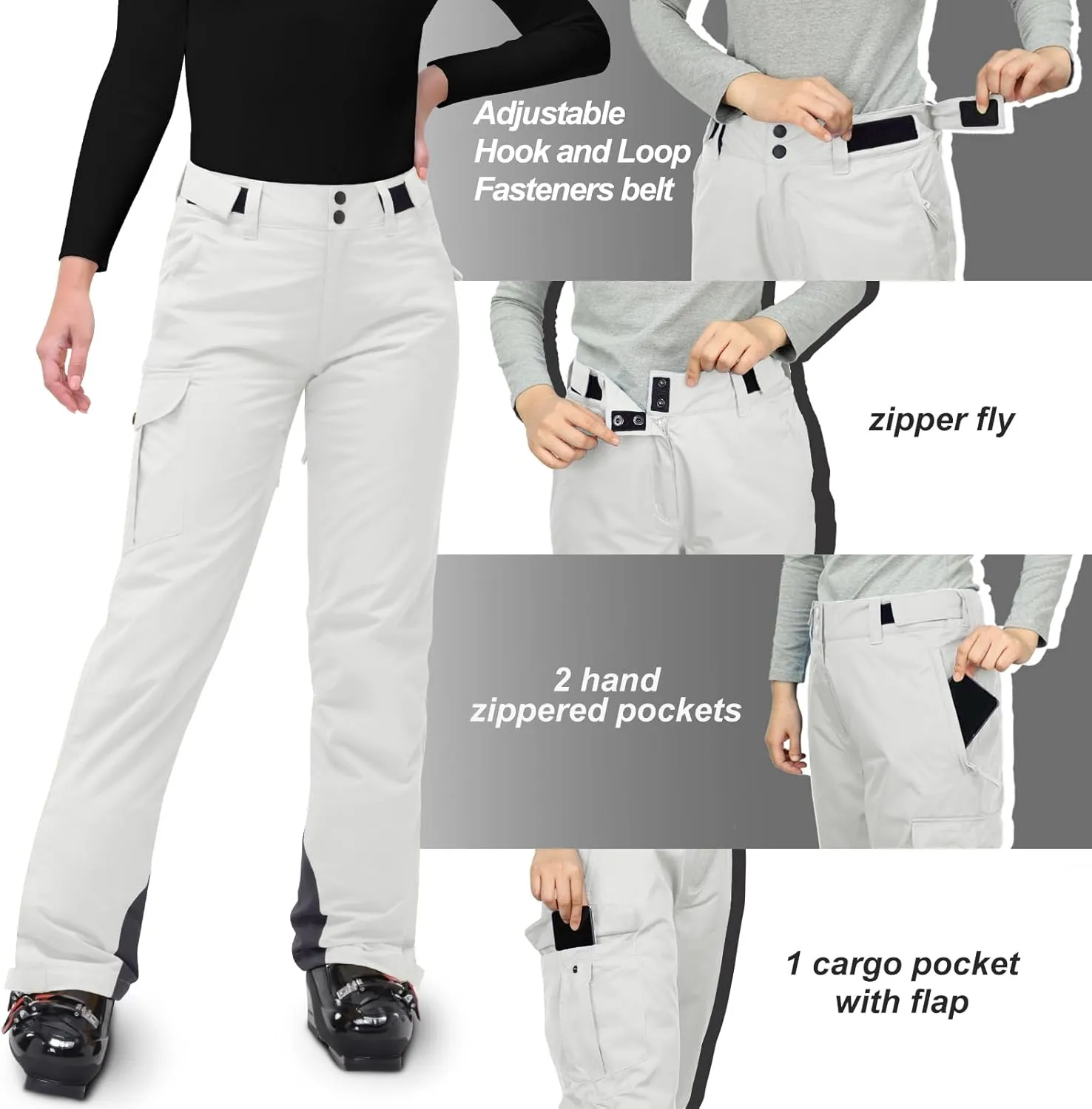 33,000ft Women's Insulated Snow Pants, Waterproof Snowboard Ski Pants with Boot Gaiters