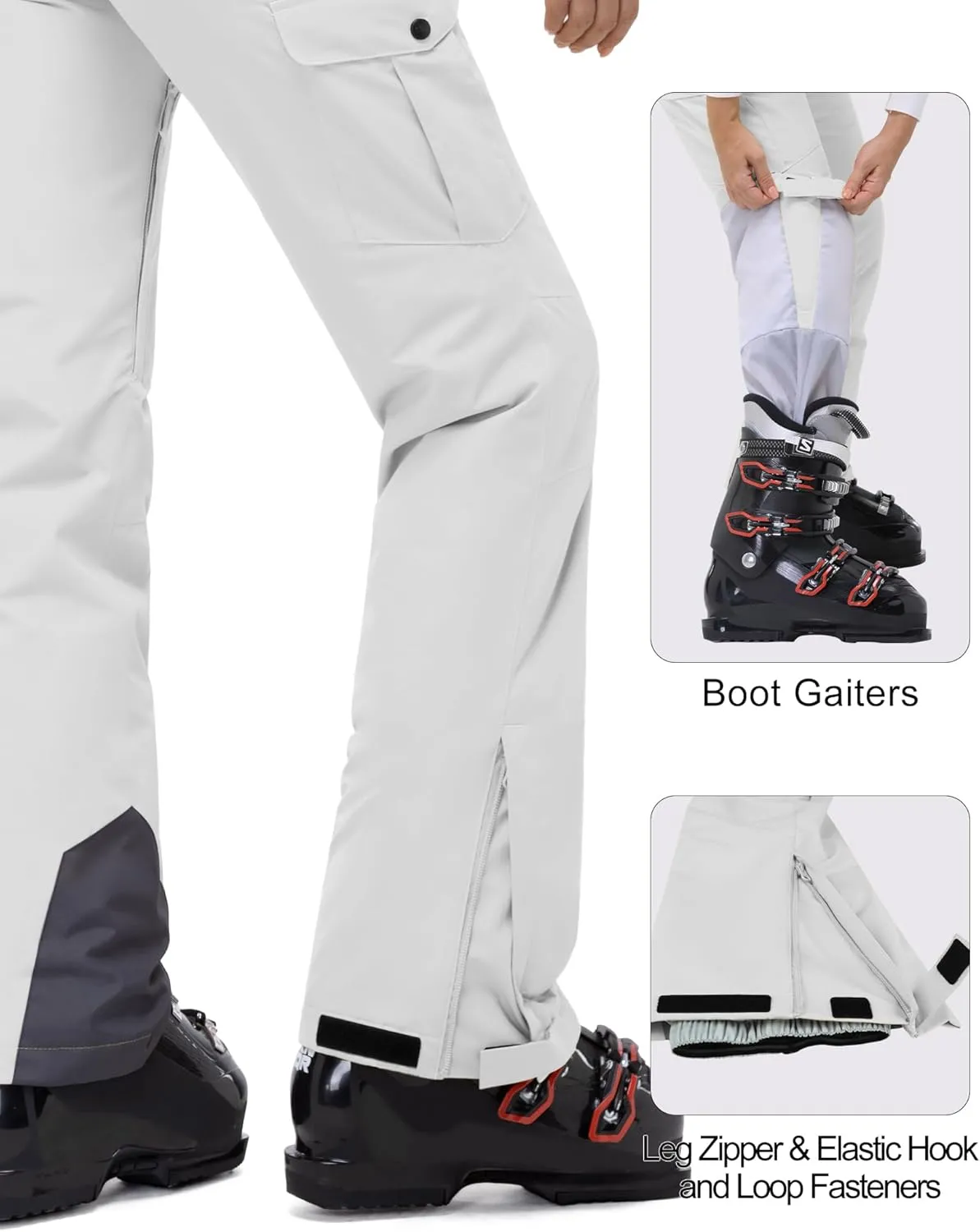 33,000ft Women's Insulated Snow Pants, Waterproof Snowboard Ski Pants with Boot Gaiters