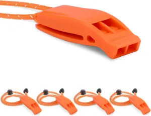 4 Pack Emergency Whistles, Loud Shrill Safety Whistle with Reflective Lanyard for Outdoor Climbing Hiking Camping Fishing Boat Kayak Life Vest Jacket Boating Water Survival Rescue Signaling (Orange)