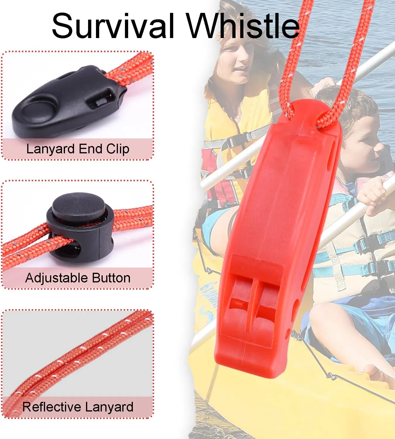 4 Pack Emergency Whistles, Loud Shrill Safety Whistle with Reflective Lanyard for Outdoor Climbing Hiking Camping Fishing Boat Kayak Life Vest Jacket Boating Water Survival Rescue Signaling (Orange)