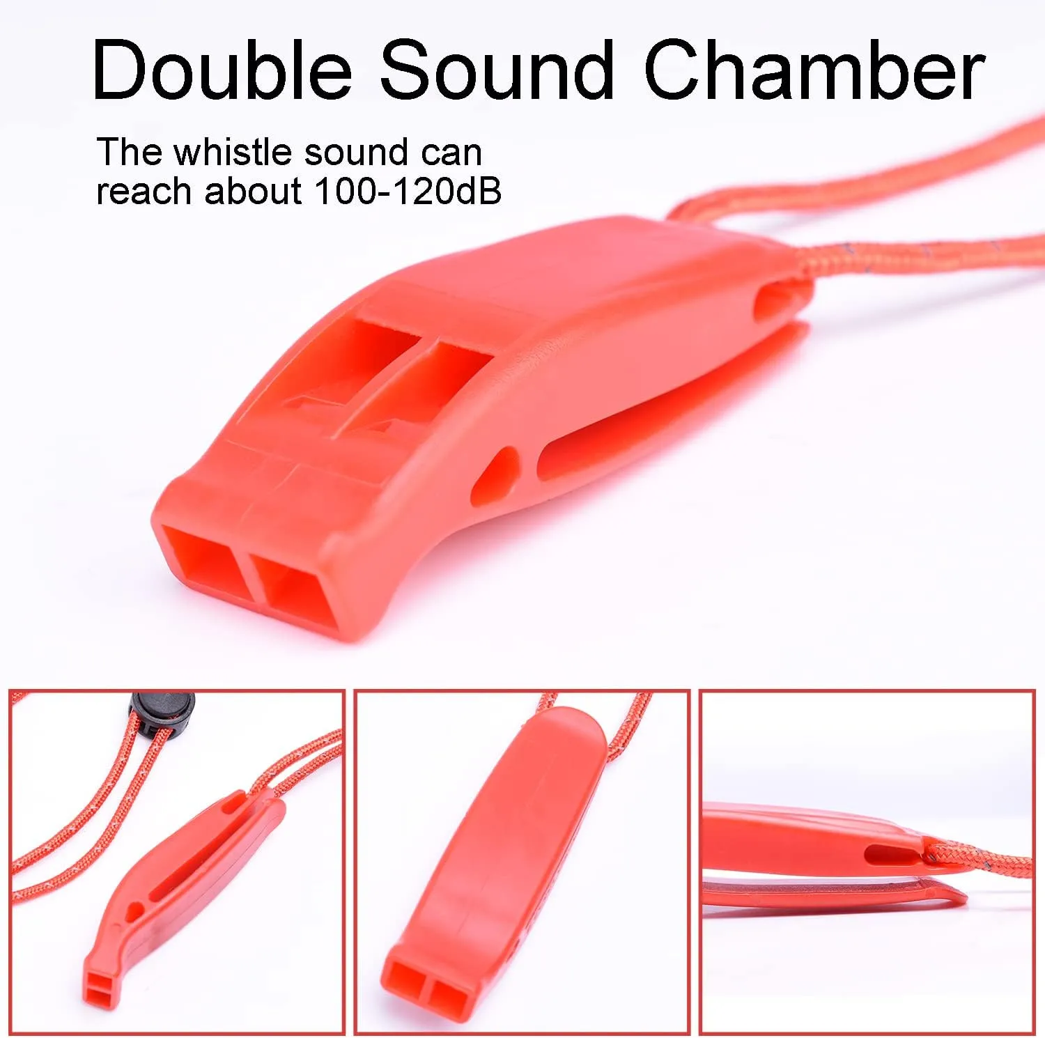 4 Pack Emergency Whistles, Loud Shrill Safety Whistle with Reflective Lanyard for Outdoor Climbing Hiking Camping Fishing Boat Kayak Life Vest Jacket Boating Water Survival Rescue Signaling (Orange)