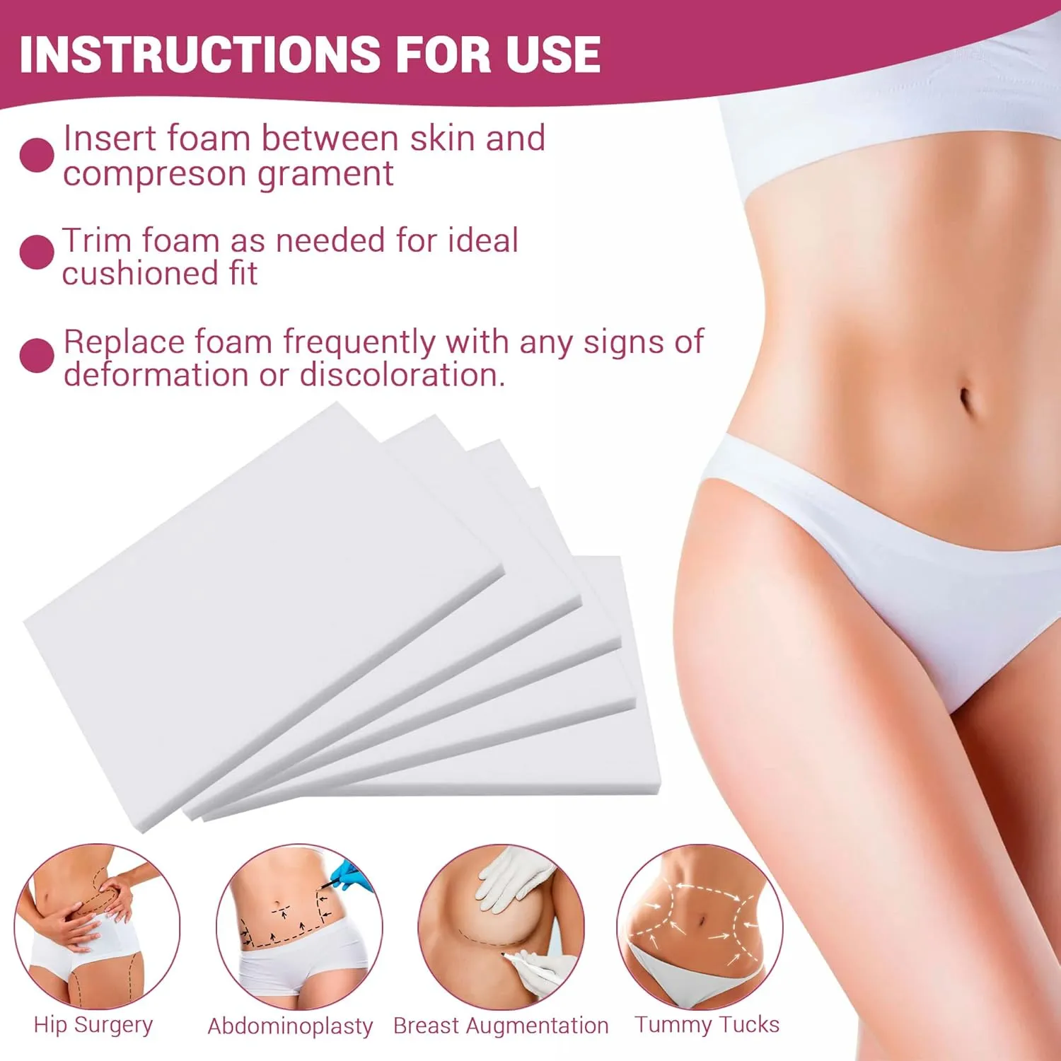 [5 Pack] Lipo Foam Ab Board for all types of Compression Garments to help Post Surgery Liposuction, Tummy Tucks, Arm &Thigh Lipo, & BBL