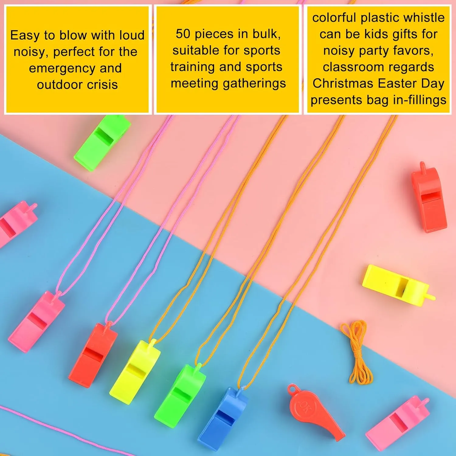 5 Pcs Referees Loud Plastic Emergency Whistle with Lanyard for Outdoor Activities, Coach Trainning Whistles Party Whistles for Sports and Parties Gift Boxes Fillers