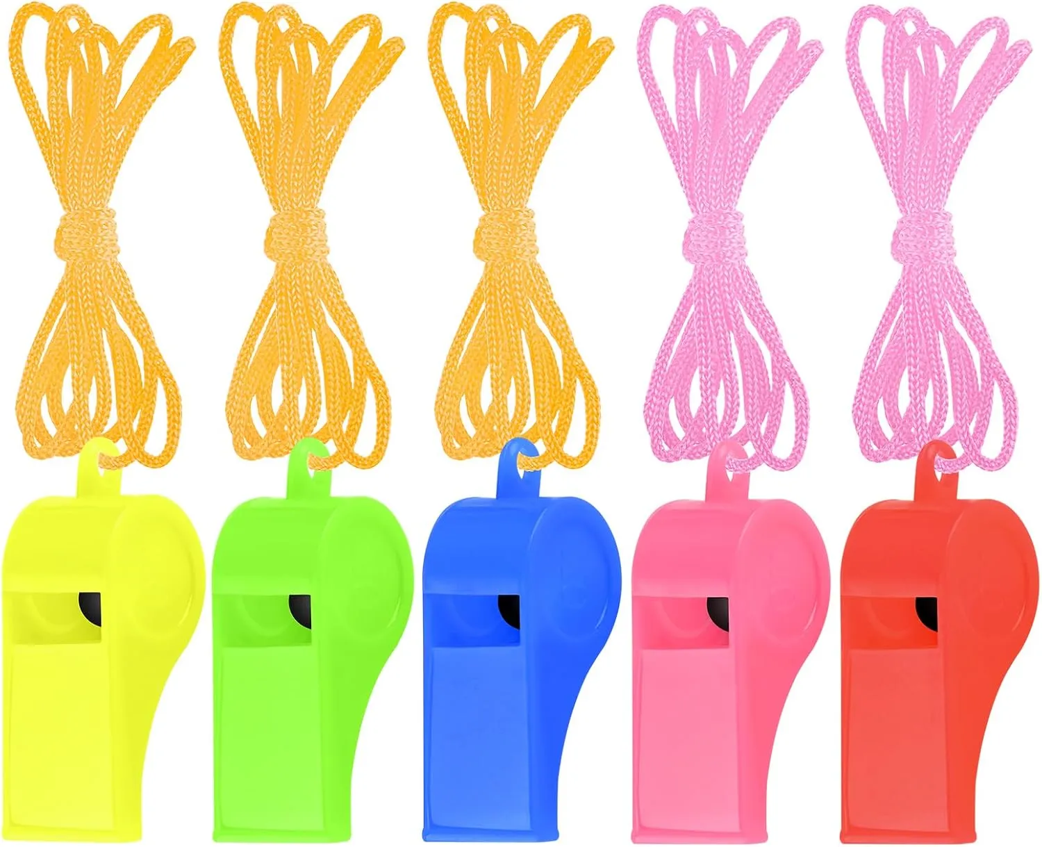5 Pcs Referees Loud Plastic Emergency Whistle with Lanyard for Outdoor Activities, Coach Trainning Whistles Party Whistles for Sports and Parties Gift Boxes Fillers