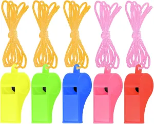 5 Pcs Referees Loud Plastic Emergency Whistle with Lanyard for Outdoor Activities, Coach Trainning Whistles Party Whistles for Sports and Parties Gift Boxes Fillers