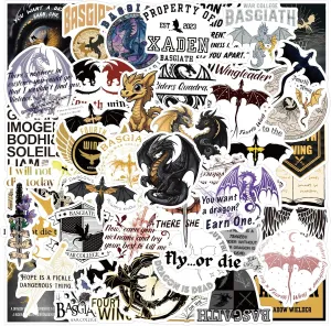 50Pcs Fourth Wing Sticker for Kids, Cartoon Waterproof Vinyl Decal for Teen Girl Water Bottle Skateboard Notebook Phone Guitar Bike (Fourth Wing)