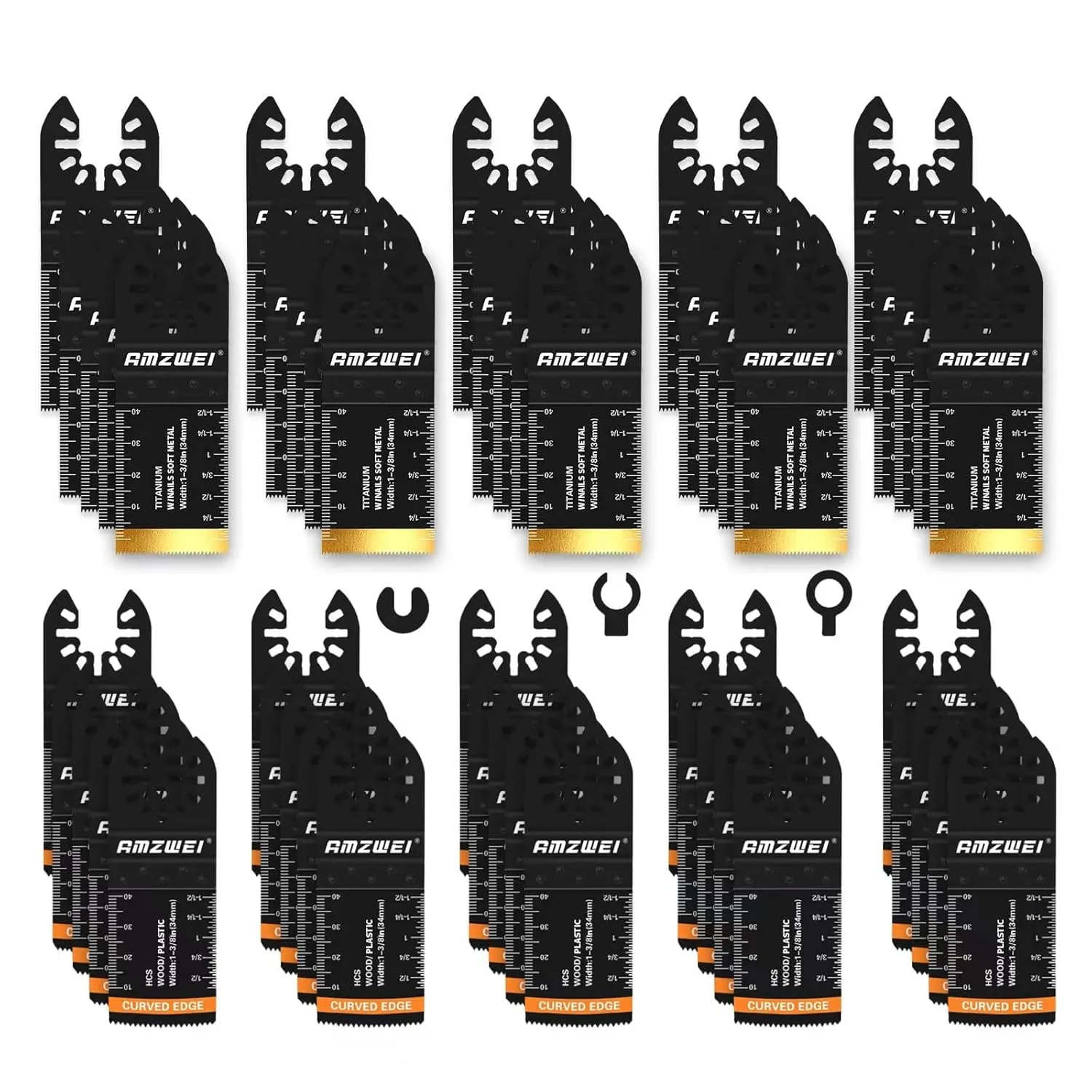 50PCS Multi Tool Blade Kits, Professional Titanium Oscillating Tool Blades for Metal, Wood, Plastic, Curved Edge Oscillating Saw Blades Compatible with Dewalt Milwaukee Ryobi Rockwell Fein