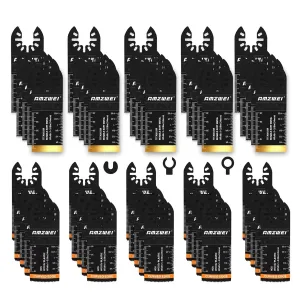50PCS Multi Tool Blade Kits, Professional Titanium Oscillating Tool Blades for Metal, Wood, Plastic, Curved Edge Oscillating Saw Blades Compatible with Dewalt Milwaukee Ryobi Rockwell Fein