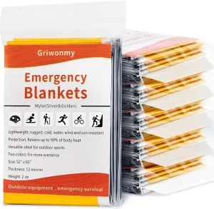 6 Pack Survival Emergency Blanket, Updated Model Mylar Blankets, Space Blanket Gold and Silver, Suitable for Outdoor Sports, Wilderness Survival, Car Breakdown Emergency Use