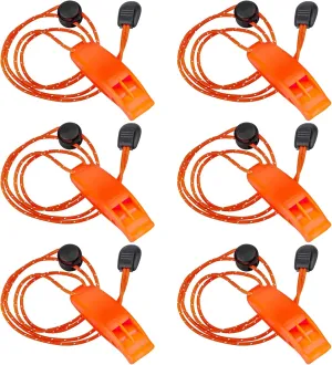 6Pcs Emergency Whistles Survival Whistles Marine Safety Whistle with Adjustable Reflective Lanyard, Super Loud Floating Whistles for Emergency