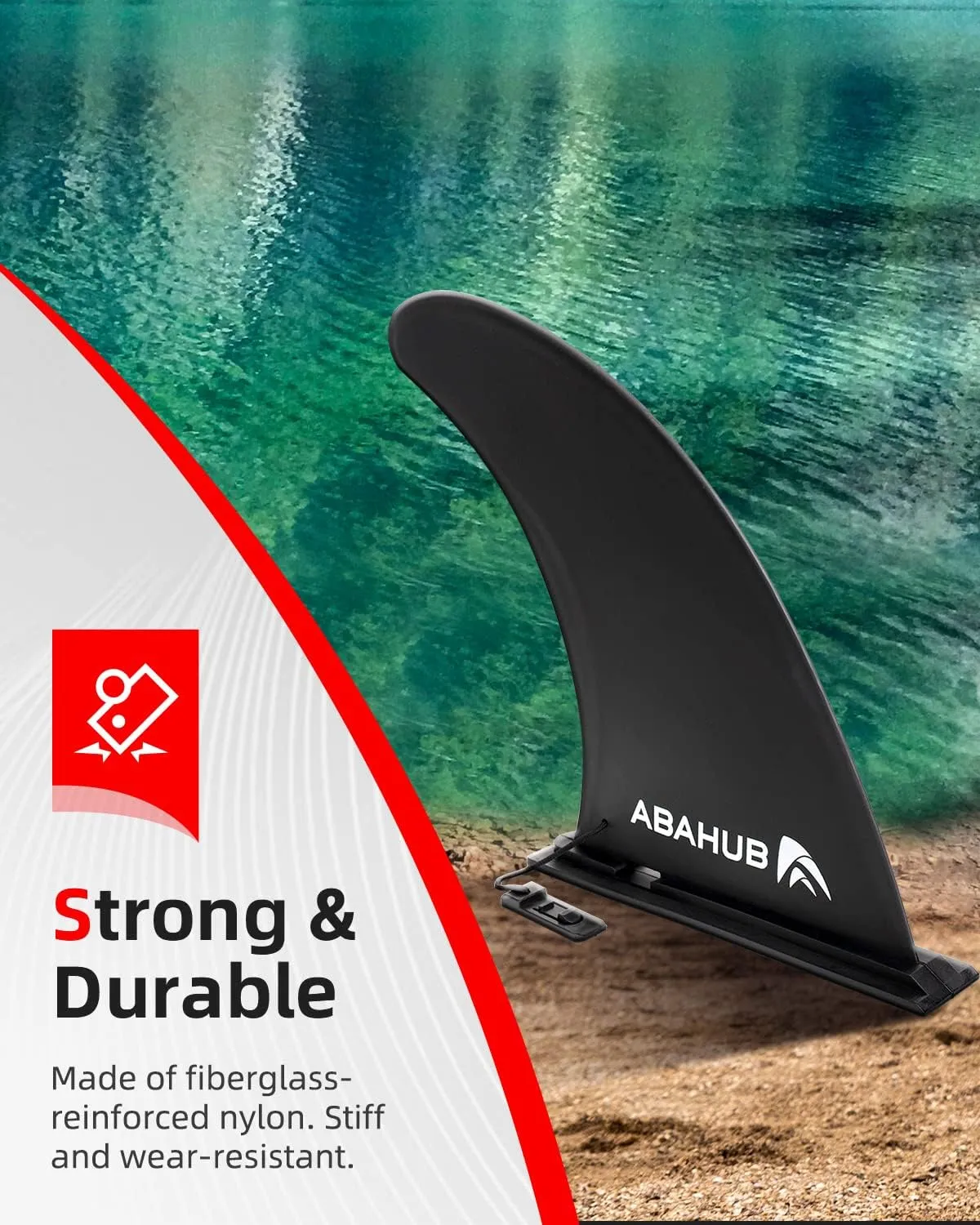 Abahub 9/10'' SUP Single Center Fin with 1 No-Tool Fin Screw, Fiberglass Reinforeced 9/10 inch SUP Replacement Fins for Surfing, Surfboard, Stand-up Paddle Board, Longboard, Black/Blue/White