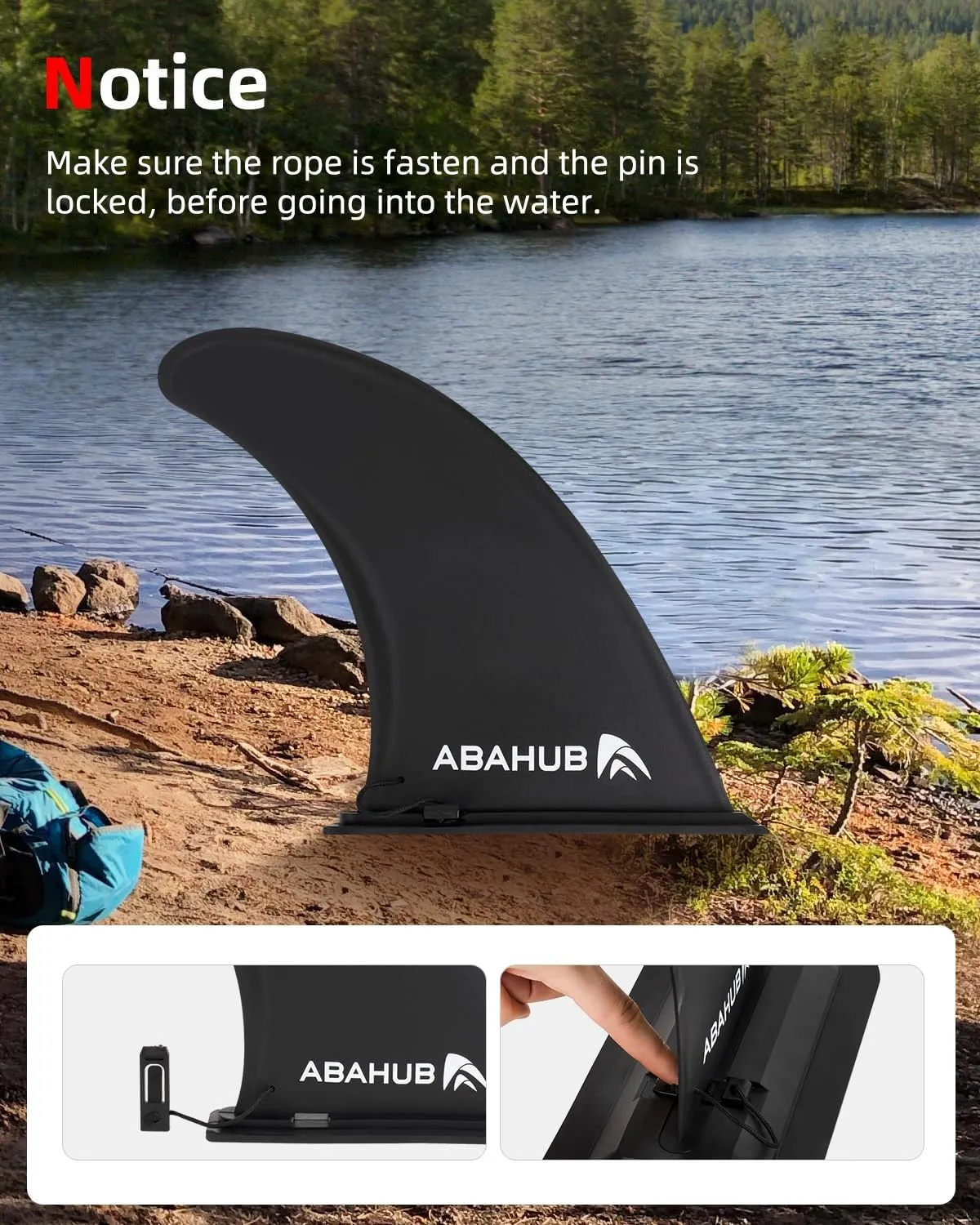 Abahub 9/10'' SUP Single Center Fin with 1 No-Tool Fin Screw, Fiberglass Reinforeced 9/10 inch SUP Replacement Fins for Surfing, Surfboard, Stand-up Paddle Board, Longboard, Black/Blue/White