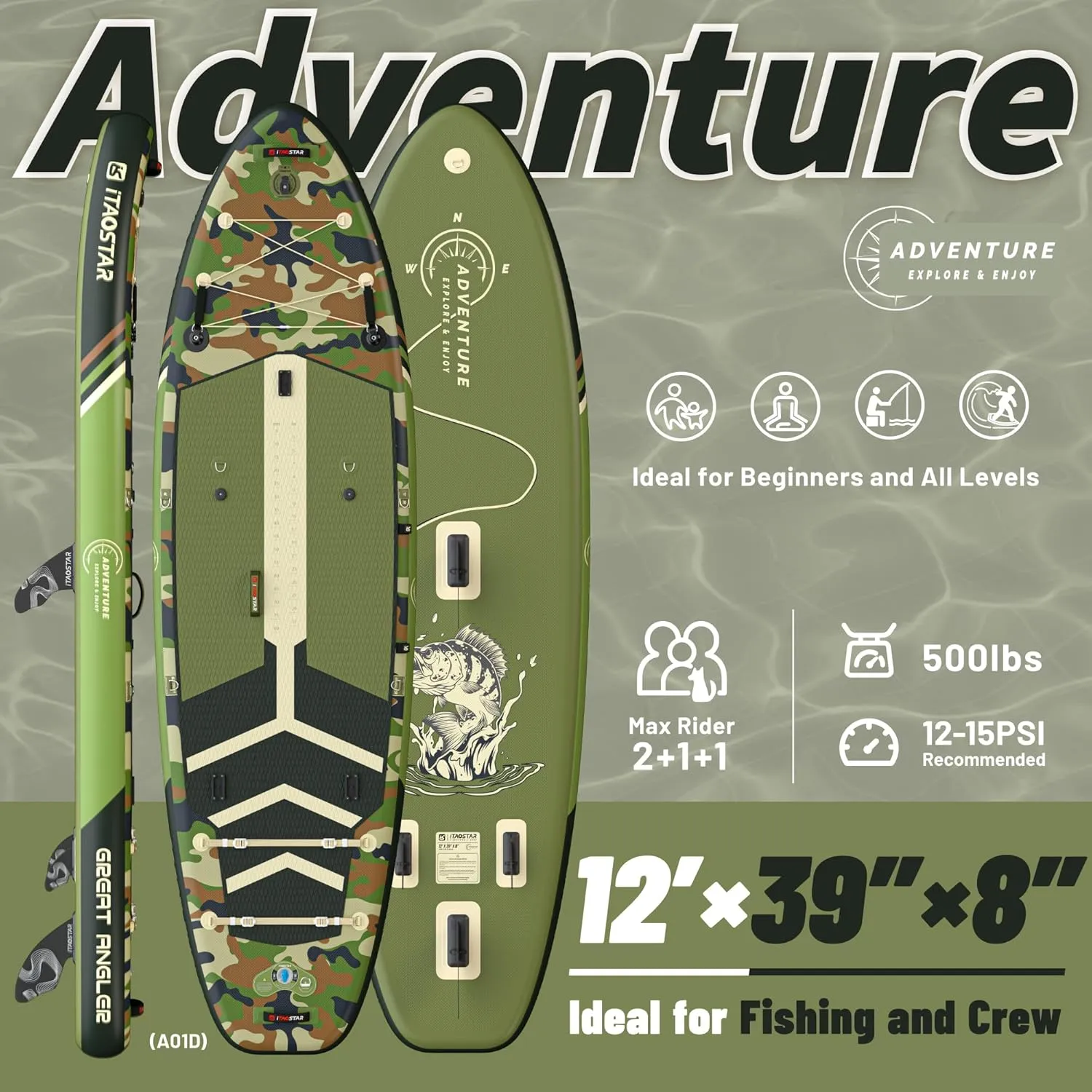 Adventure 1235"/39" Extra Wide Paddle Board with Seat, One-stop Premium SUP Board Accessories, Tailored 5 Fins, Stable Inflatable Stand Up Paddle Boards for Youth/Adults of All Skill Levels