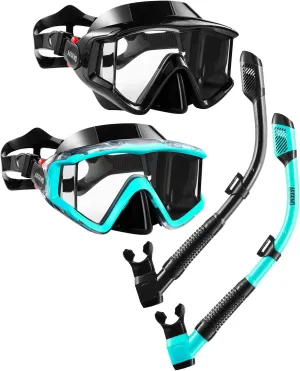 Aegend Snorkeling Gear for Adults, Dry Snorkel Set Panoramic View Enhanced Anti-Leak and Anti-Fog Technology, Adjustable Strap for Snorkeling Scuba Diving Swimming with Mesh Bag