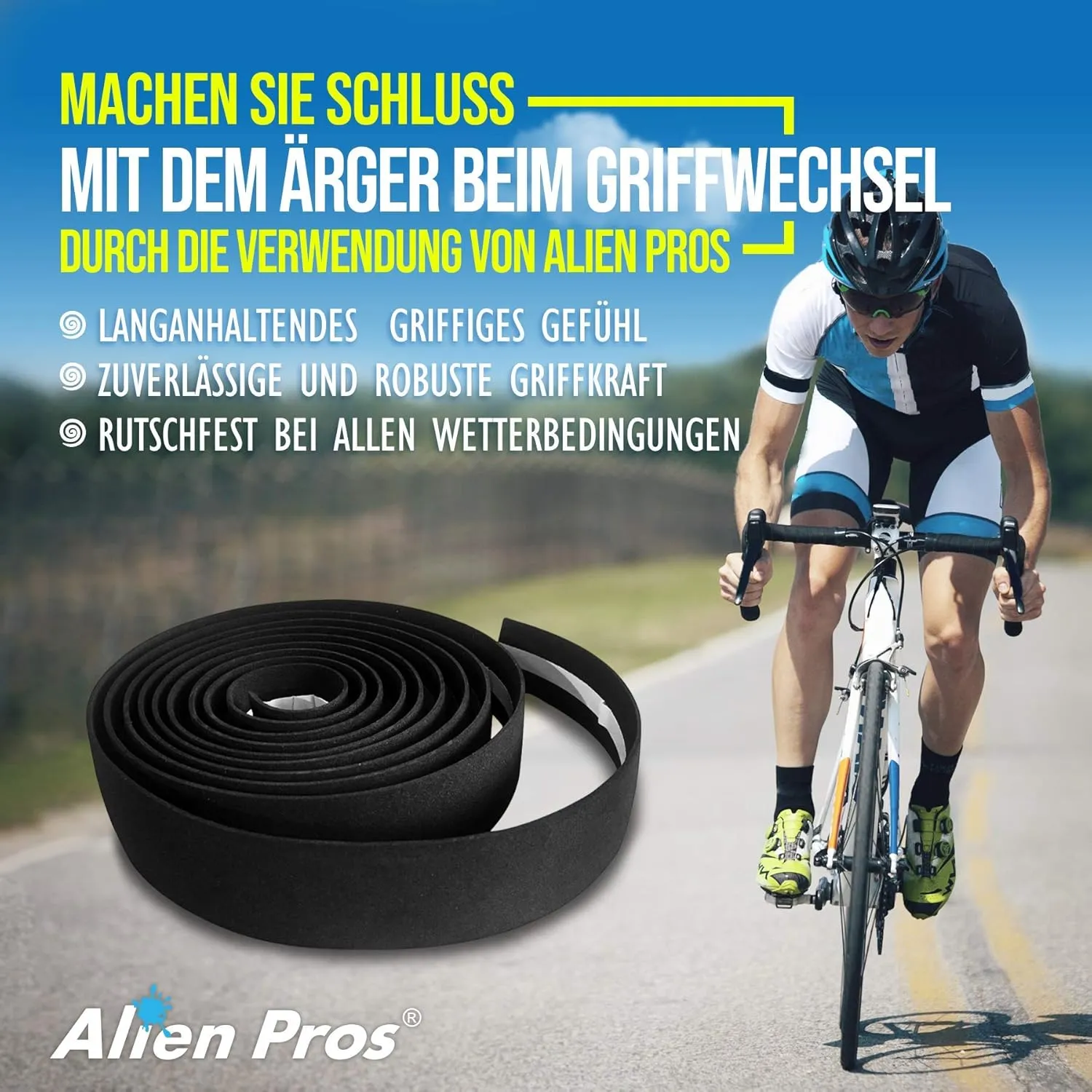 ALIEN PROS Bike Handlebar Tape EVA (Set of 2) Black - Enhance Your Bike Grip with These Bicycle Handle bar Tape - Wrap Your Bike for an Awesome Comfortable Ride (Set of 2, Black)