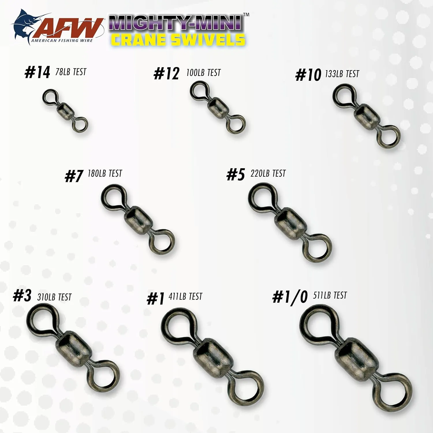 American Fishing Wire Mighty Mini Crane Swivels - Fishing Line Essential, Compact Fishing Tackle, Saltwater Swivels, Stainless Steel Swivel, Holding Power up to 511lb, Gunmetal Black