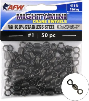 American Fishing Wire Mighty Mini Crane Swivels - Fishing Line Essential, Compact Fishing Tackle, Saltwater Swivels, Stainless Steel Swivel, Holding Power up to 511lb, Gunmetal Black