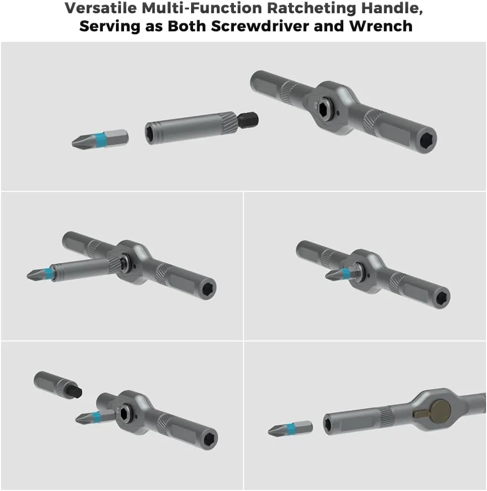 ANVANAN screwdriver kit 42 in 1 aluminum alloy material, magnetic ratchet, DIY combination, suitable for furniture assembly and bicycle tools (Wrench screwdriver kit Grey)