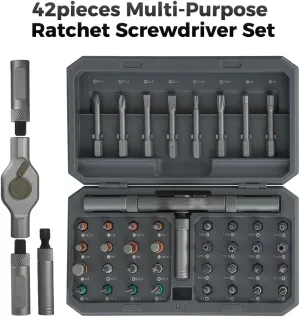 ANVANAN screwdriver kit 42 in 1 aluminum alloy material, magnetic ratchet, DIY combination, suitable for furniture assembly and bicycle tools (Wrench screwdriver kit Grey)