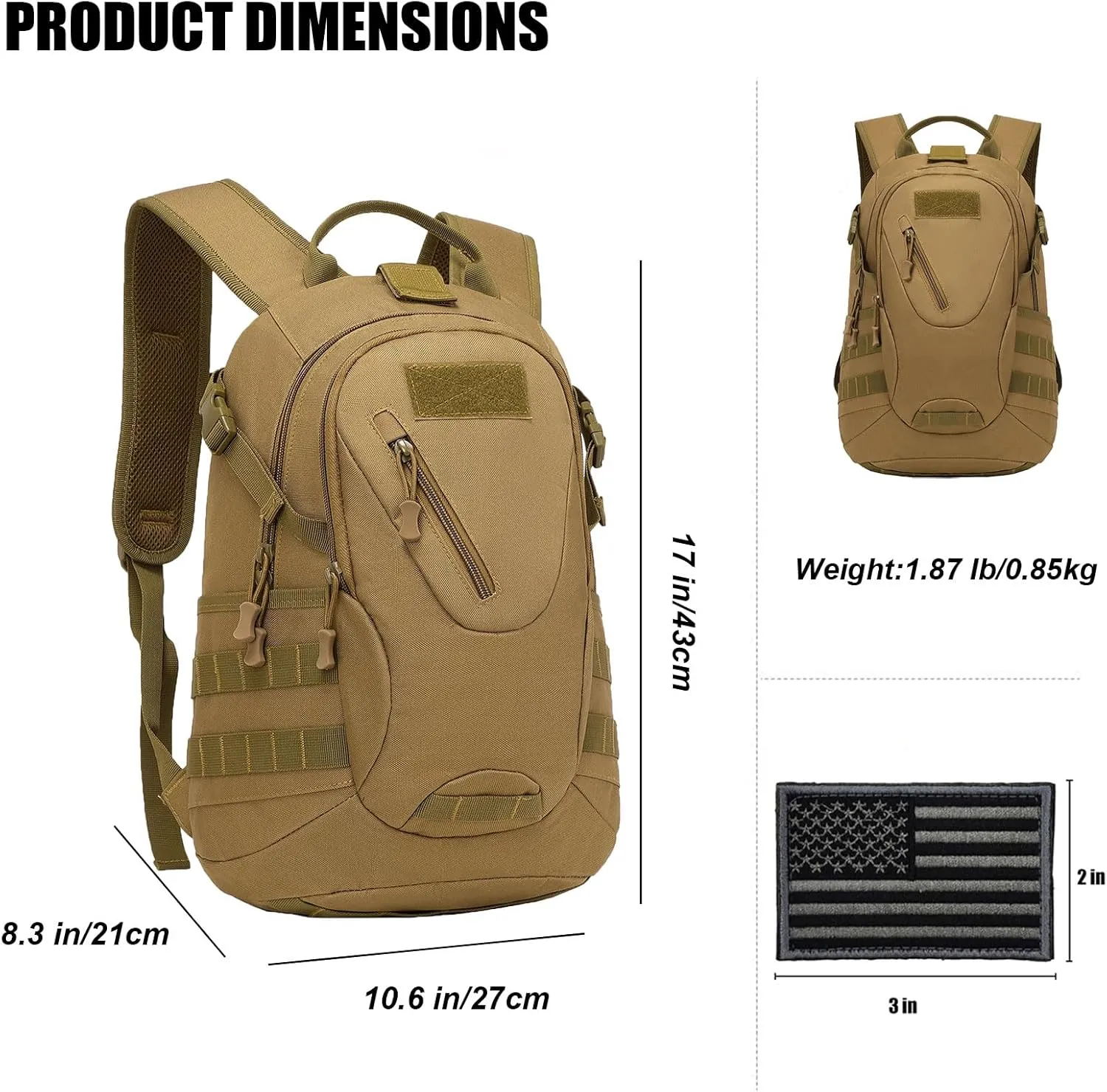 ArcEnCiel 15L Motorcycle Backpack Tactical Bag Rucksacks for Outdoor Camping Trekking Hunting with Patch