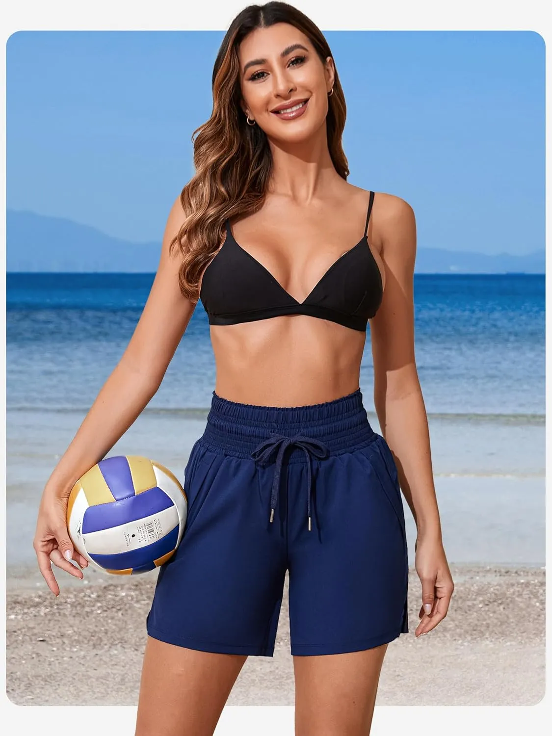 ATTRACO Women's 3" High Waisted Swim Board Shorts Quick Dry Flowy Board Shorts with Pockets