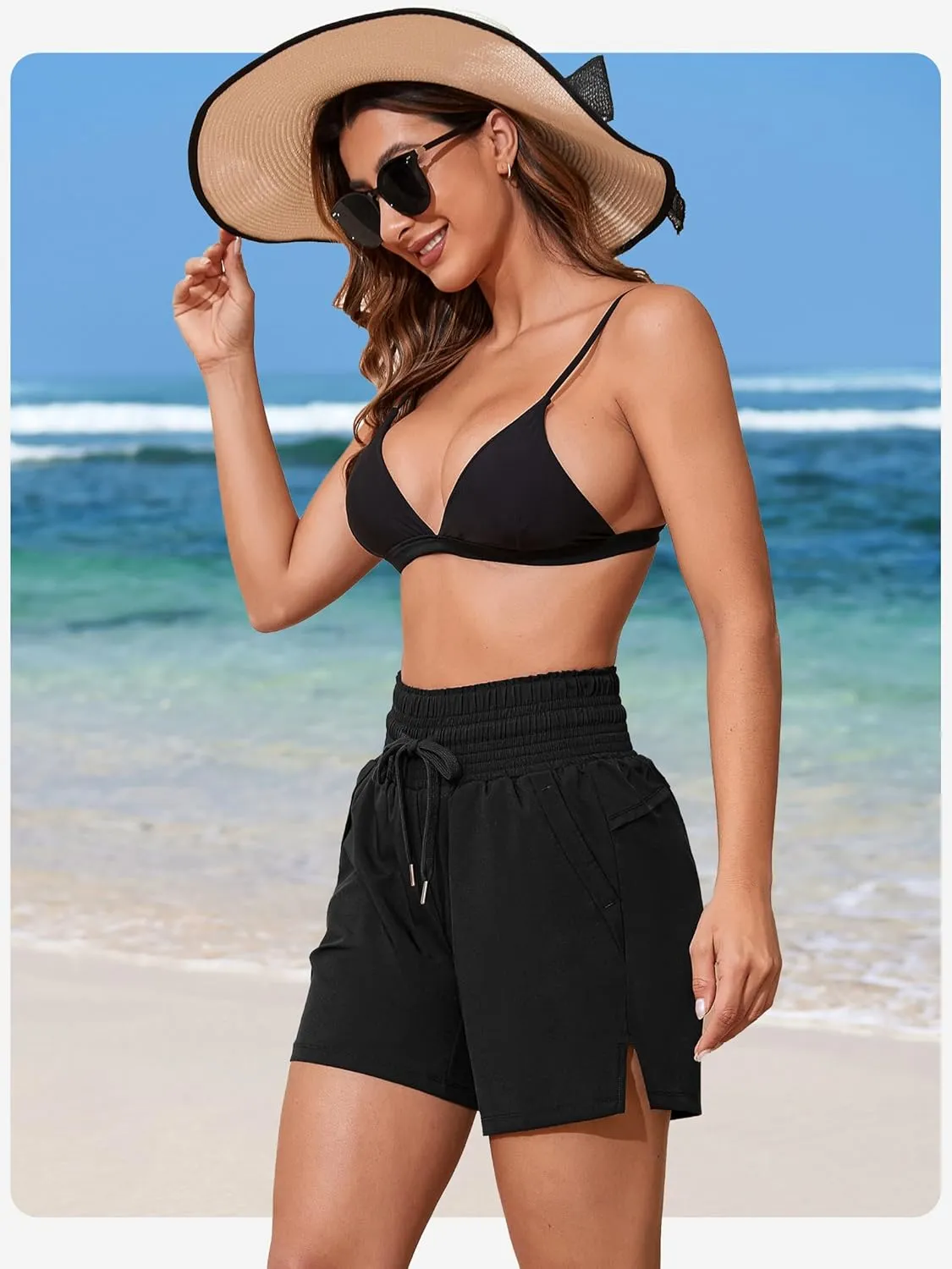 ATTRACO Women's 3" High Waisted Swim Board Shorts Quick Dry Flowy Board Shorts with Pockets