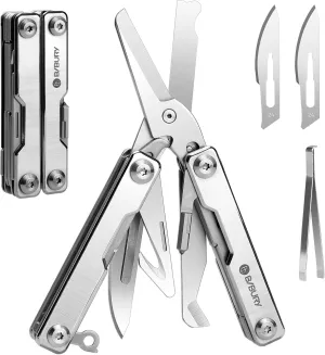 BIBURY Mini Multitool BI2052A, 8 in 1 Keychain EDC Scissors with Window Breaker, Seat Belt Cutter, Bottle Opener for Outdoor Survival, Mini Multi Tool with Pocket Clip, Gifts for Men and Women