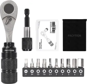 Bike Tool Kit, Bike Repair Kit Mini Ratchet Wrench Set with 10 Bits, 1/4 Ratchet Ratcheting Screwdriver 10 in 1, MTB Road Bike Ratchet Wrench for Tight Spaces With Extension Rod, Storage Case & Bag