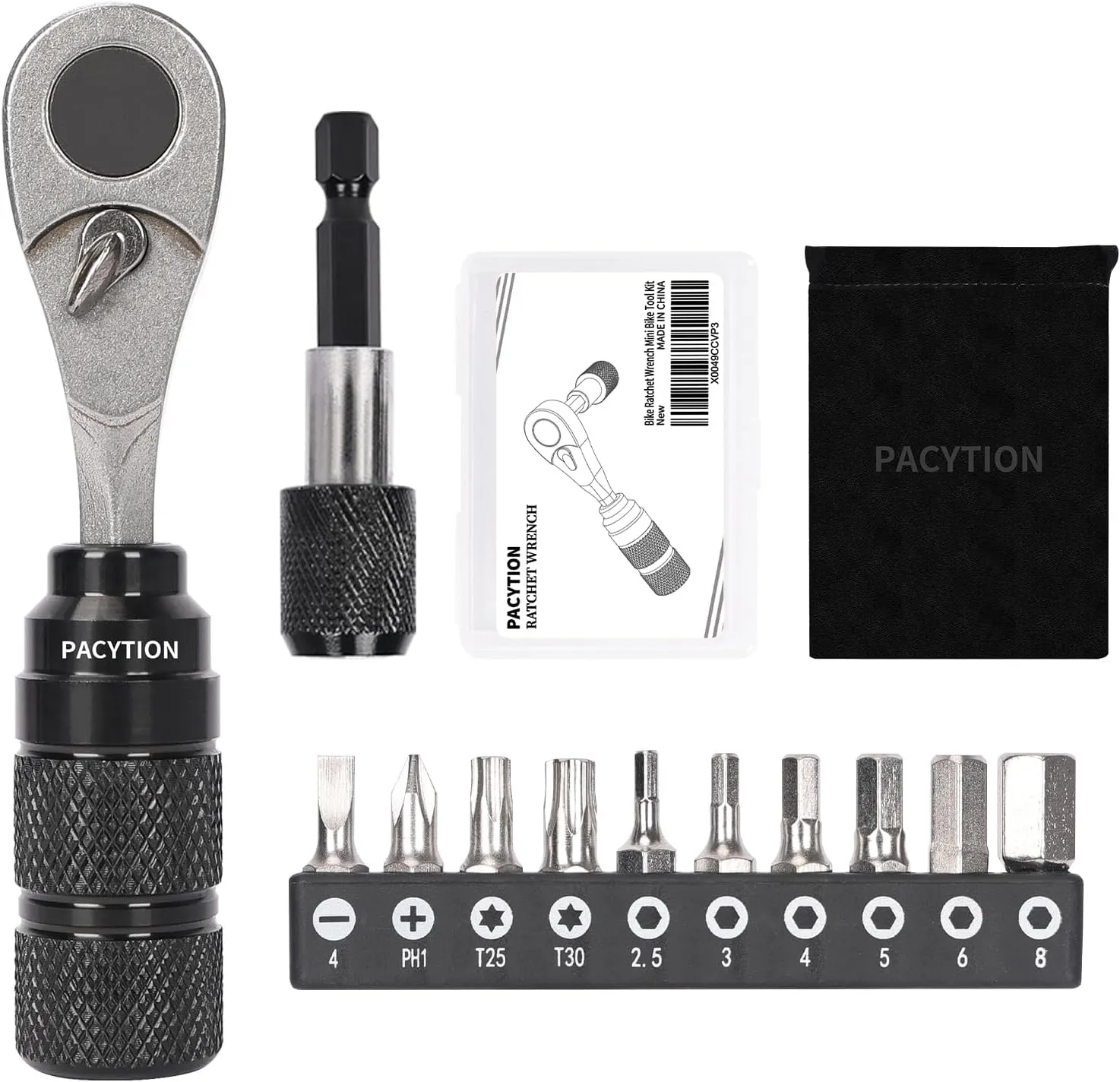 Bike Tool Kit, Bike Repair Kit Mini Ratchet Wrench Set with 10 Bits, 1/4 Ratchet Ratcheting Screwdriver 10 in 1, MTB Road Bike Ratchet Wrench for Tight Spaces With Extension Rod, Storage Case & Bag