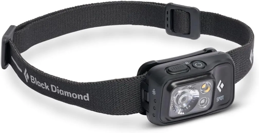 BLACK DIAMOND Spot 400 LED Headlamp, Waterproof and Dimmable Battery Powered Headlamp for Camping, Hiking, Running, Work with Red Light Headlamp Mode, Black