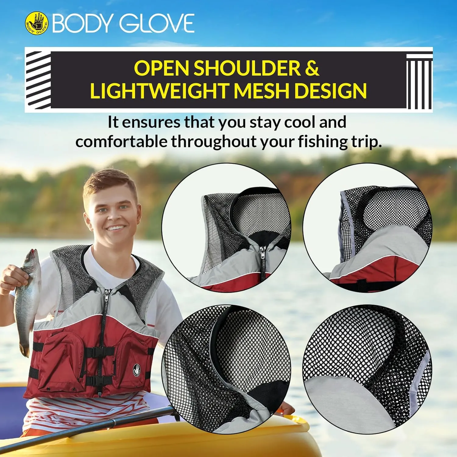 Body Glove Cove Fishing Vest - Unisex Nylon Fishing Life Jacket with 2 Pockets - USCG and Transport Canada Approved Adult Life Vest for Boating, Fishing, Kayaking, Rafting