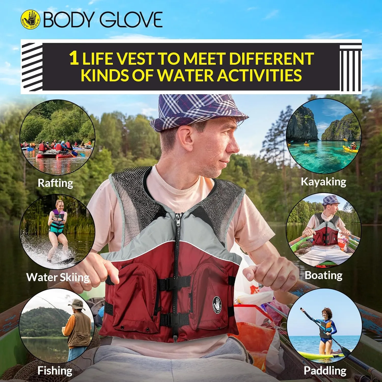 Body Glove Cove Fishing Vest - Unisex Nylon Fishing Life Jacket with 2 Pockets - USCG and Transport Canada Approved Adult Life Vest for Boating, Fishing, Kayaking, Rafting