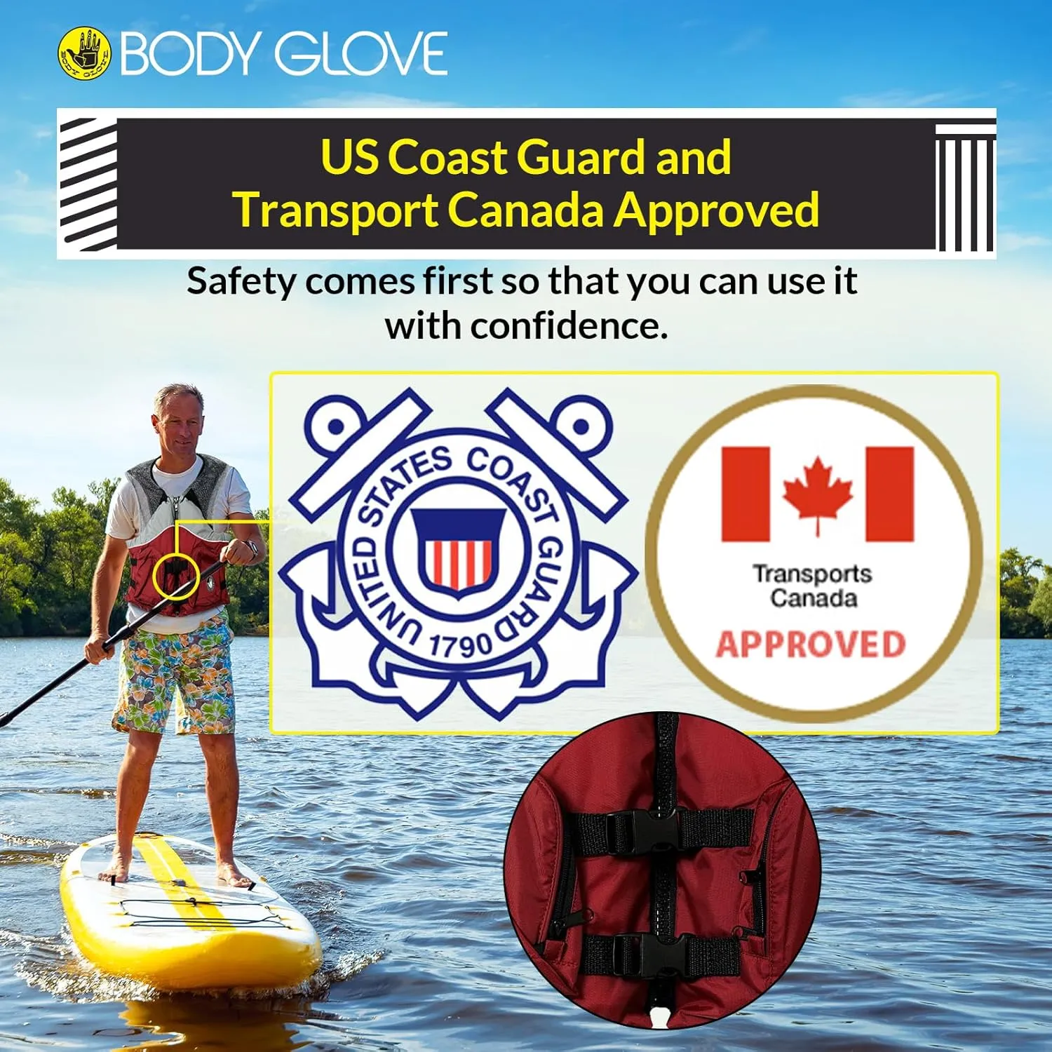 Body Glove Cove Fishing Vest - Unisex Nylon Fishing Life Jacket with 2 Pockets - USCG and Transport Canada Approved Adult Life Vest for Boating, Fishing, Kayaking, Rafting