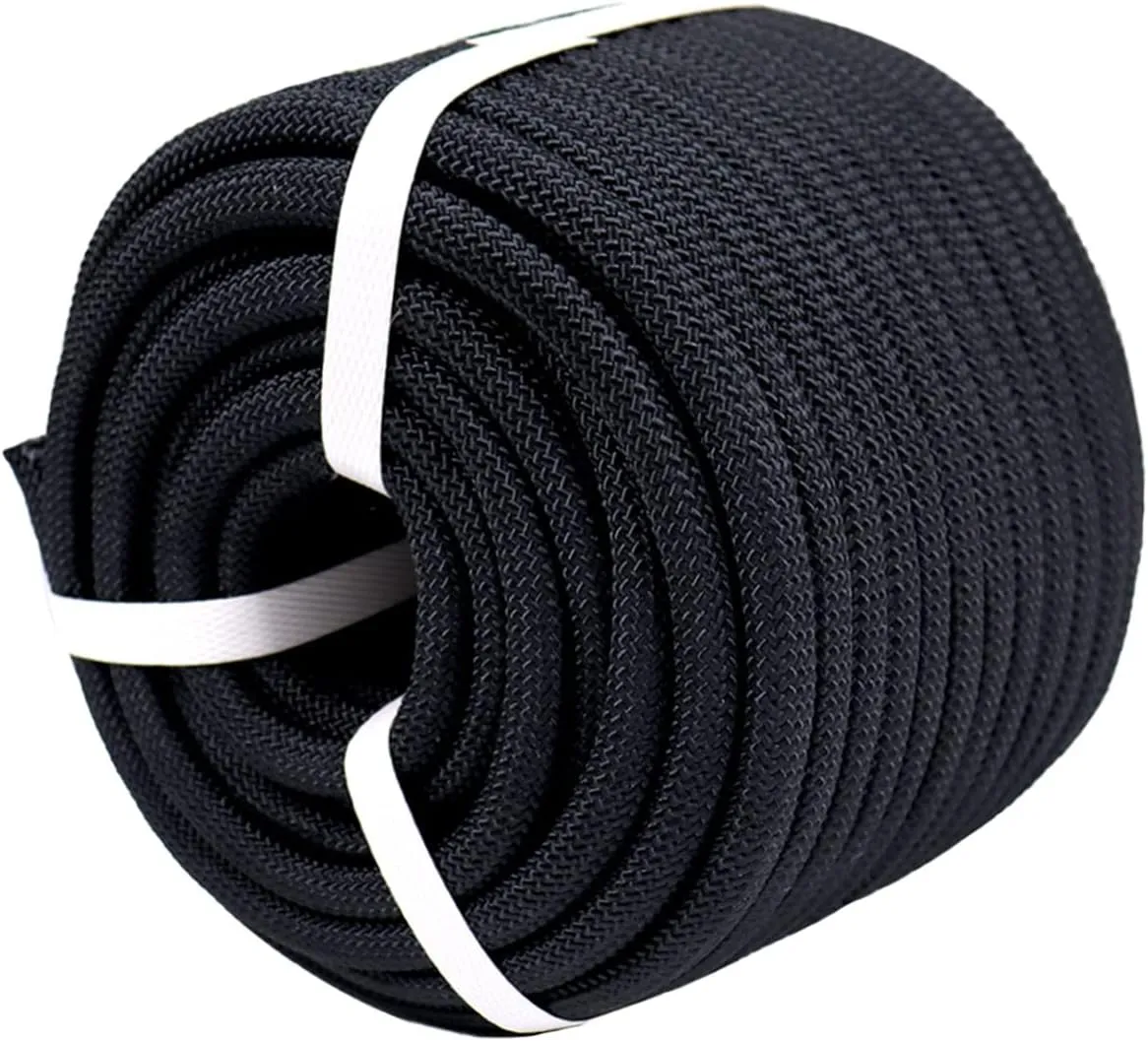 Braided Polyester Arborist Rigging Rope (3/8 inch X 100 feet) High Strength Outdoor Rope for Tree Climbing Hiking Camping Swing, Black
